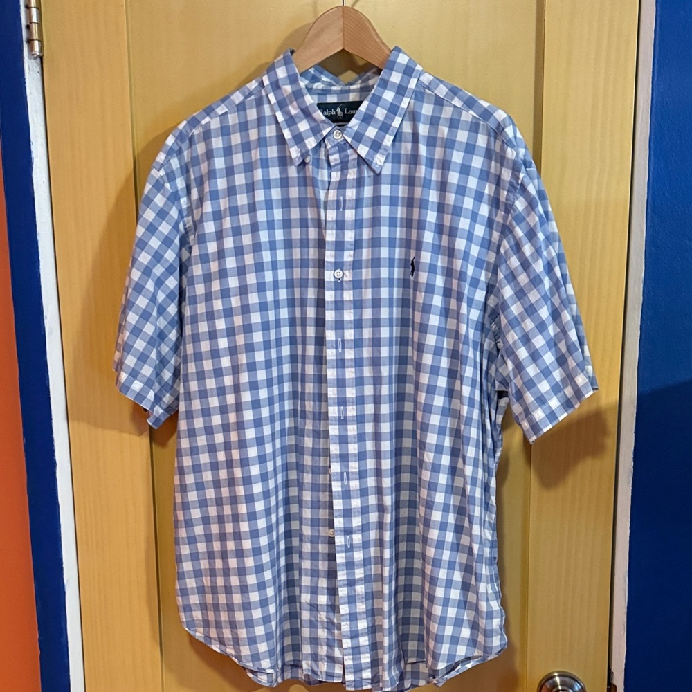 Ralph Lauren Blue and White Plaid Men's Shirt